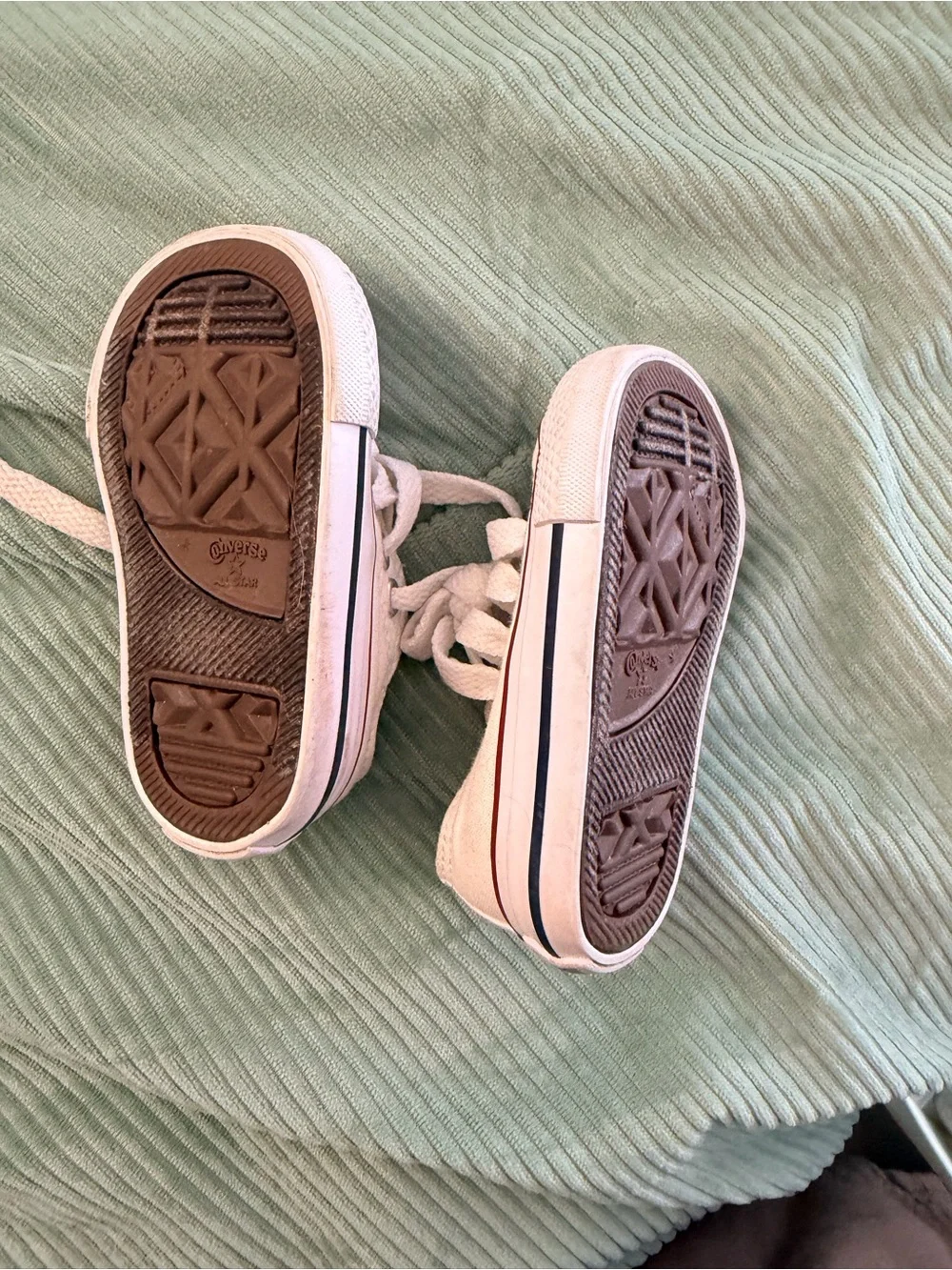 Baby White converse sneakers with Red Trim
